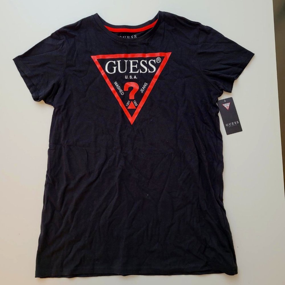 Guess black t-shirt with Guess triangle logo. Size 16 Boys/Girls.  NWT